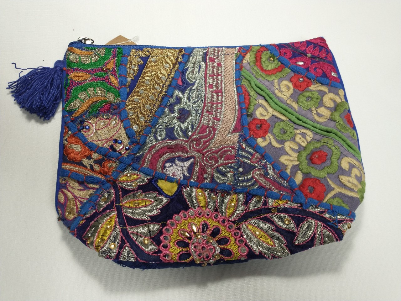 Blue cosmetic bag with flower patterns